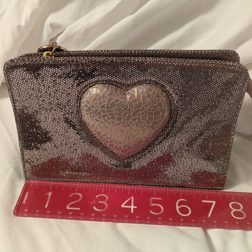 Deux Lux light pink sparkly pouch with puffy heart